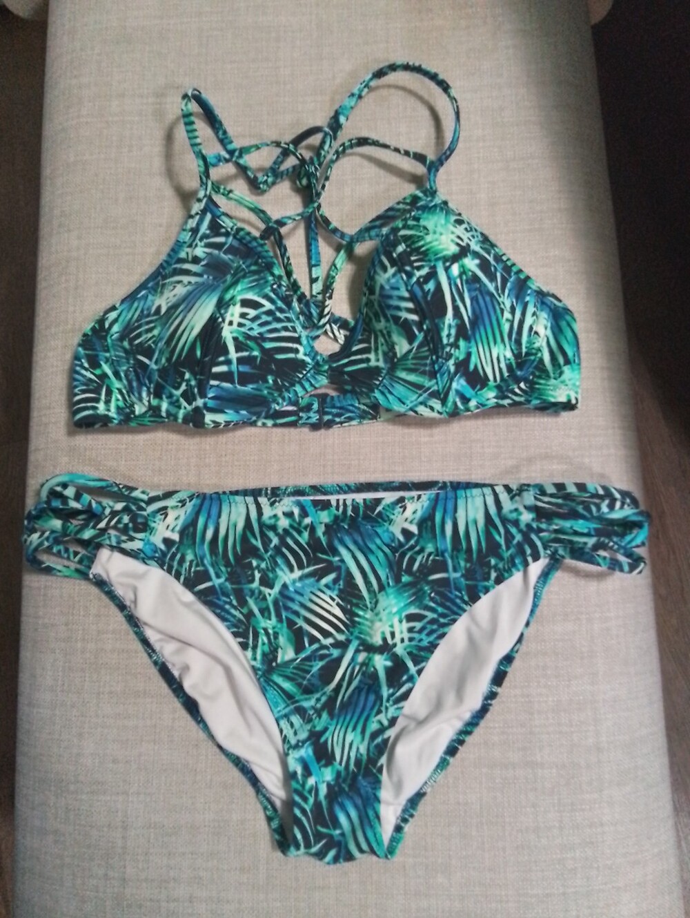Pink Victorias Secret Tropical Palm Print Strappy Bikini - Blue/Green